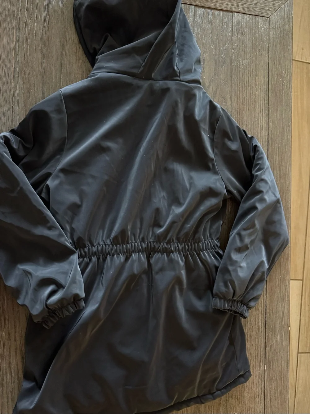 Girls Black Hooded Coat with Rose Gold Zipper - Size 12